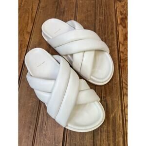 Women’s Annie Bing Sandals White Padded Cross-Strap Slide Puffy Lizzy size 37